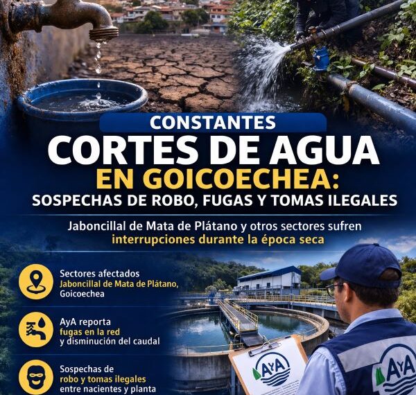 AyA atribuye a la época seca y posible robo de agua los cortes en Mata de Plátano